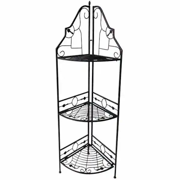 Gold & Black Scrolled Metal Folding Corner Shelf Rack, 51.5"