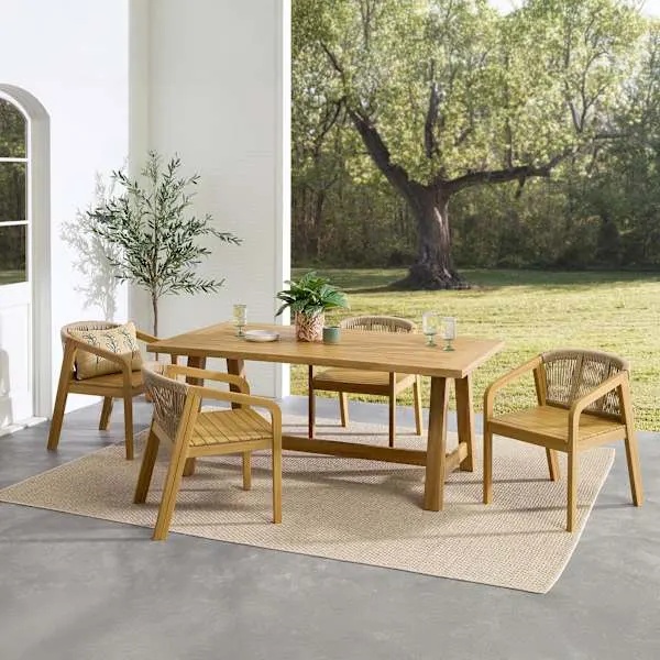 Haven Blond Acacia Wood Dining Table & Chair 5-Piece Set