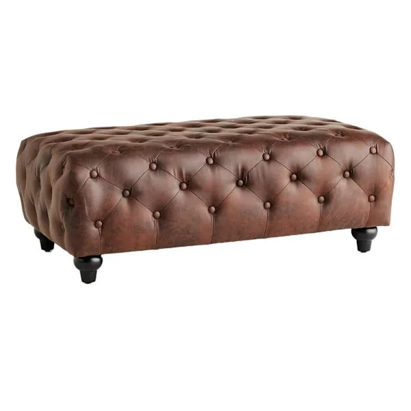 Chesterfield Tufted Brown Faux Leather Ottoman